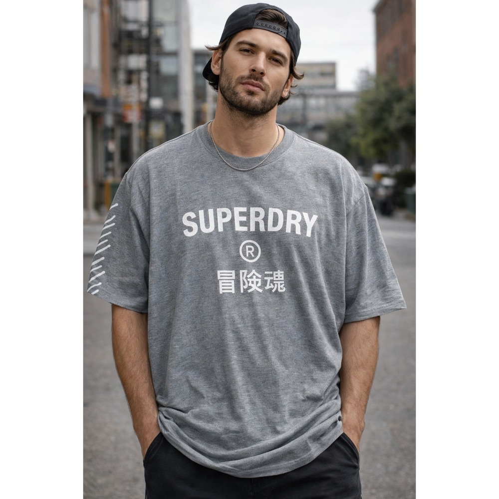 Superdry Gray Logo Graphic T Shirt 3XL Streetwear